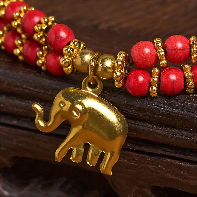Fortune Jewel Turquoise Elephant Luck Double-layer Plated Copper Strength Bracelet Fortune Jewel