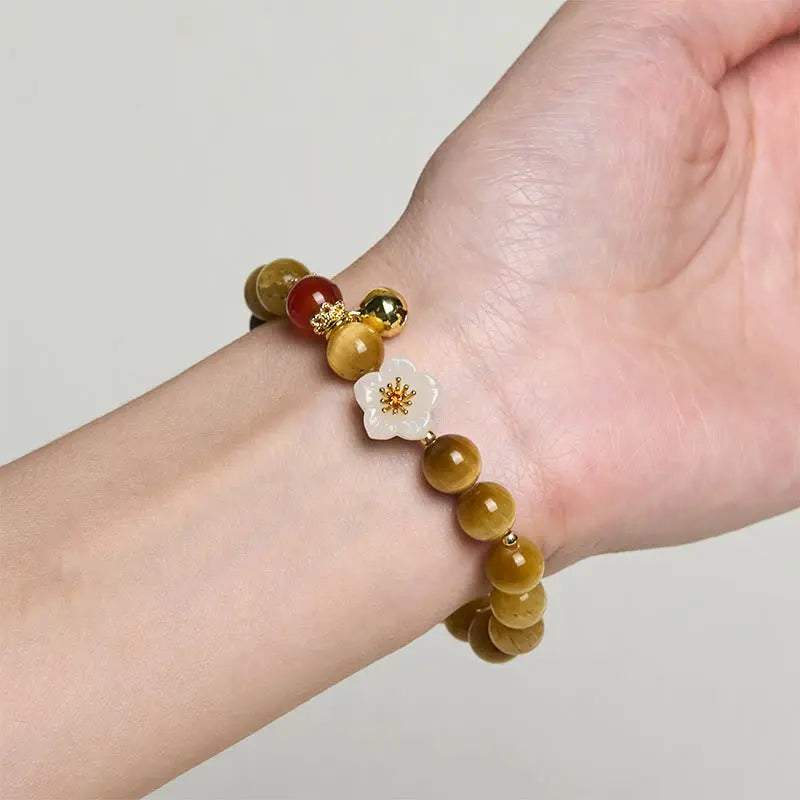 Fortune Jewel Natural Golden Tiger Eye Bell Flower Courage Bracelet Fortune Jewel