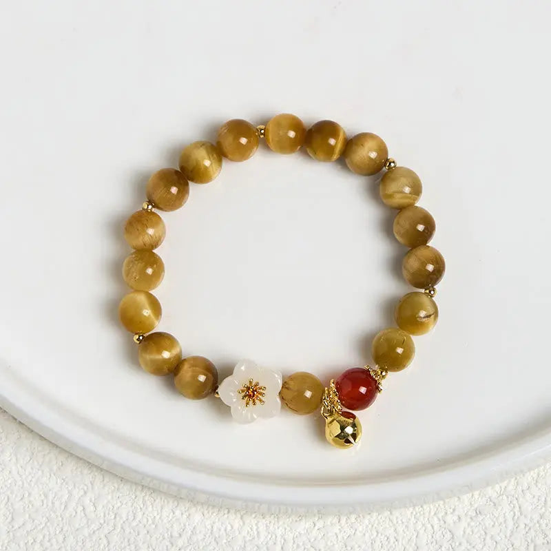 Fortune Jewel Natural Golden Tiger Eye Bell Flower Courage Bracelet Fortune Jewel