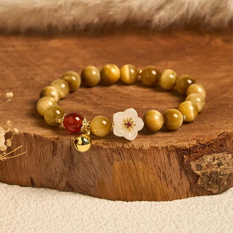 Fortune Jewel Natural Golden Tiger Eye Bell Flower Courage Bracelet Fortune Jewel