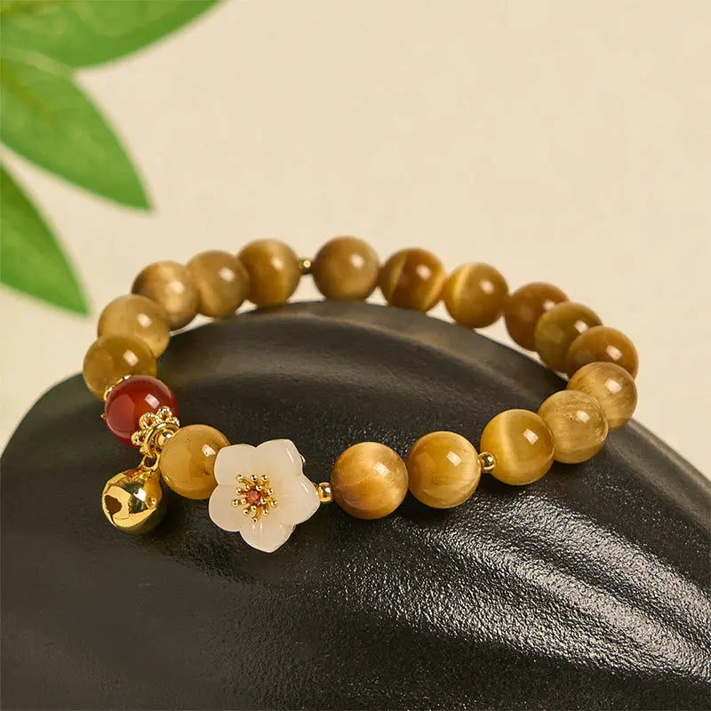 Fortune Jewel Natural Golden Tiger Eye Bell Flower Courage Bracelet Fortune Jewel