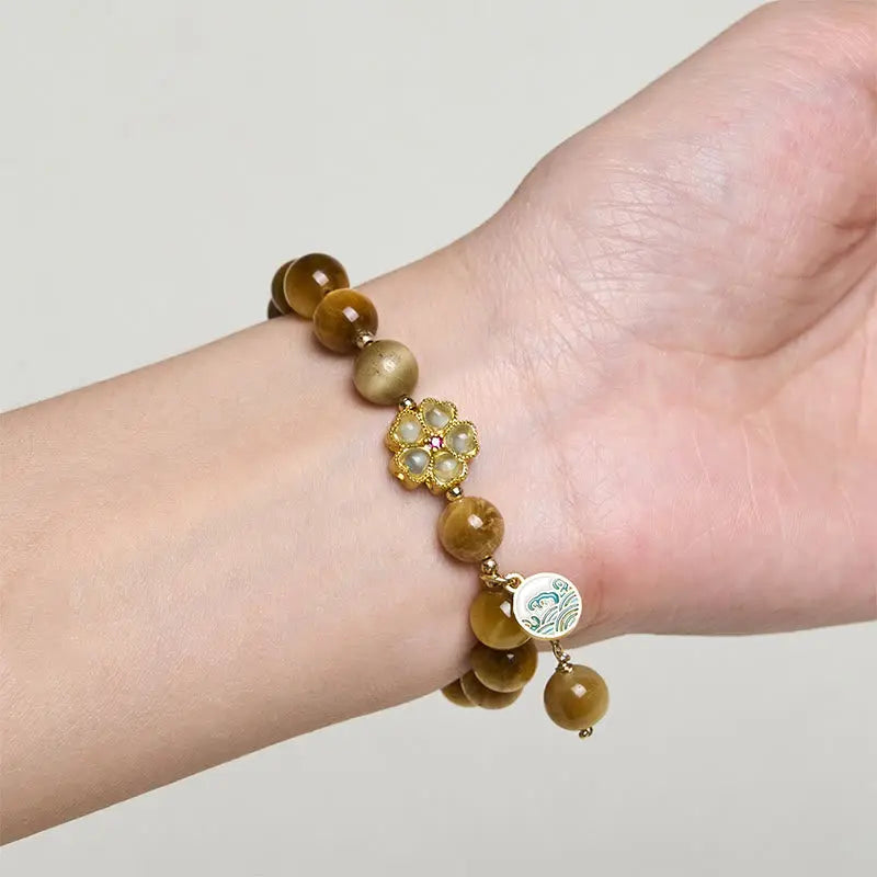 Fortune Jewel Natural Golden Tiger Eye Bell Flower Courage Bracelet Fortune Jewel