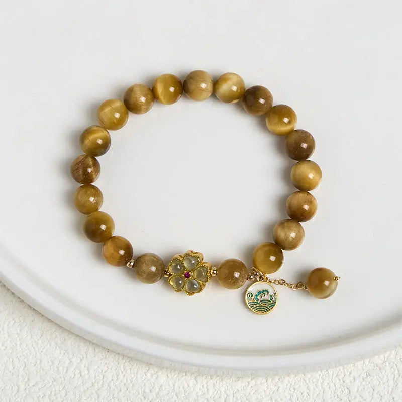 Fortune Jewel Natural Golden Tiger Eye Bell Flower Courage Bracelet Fortune Jewel