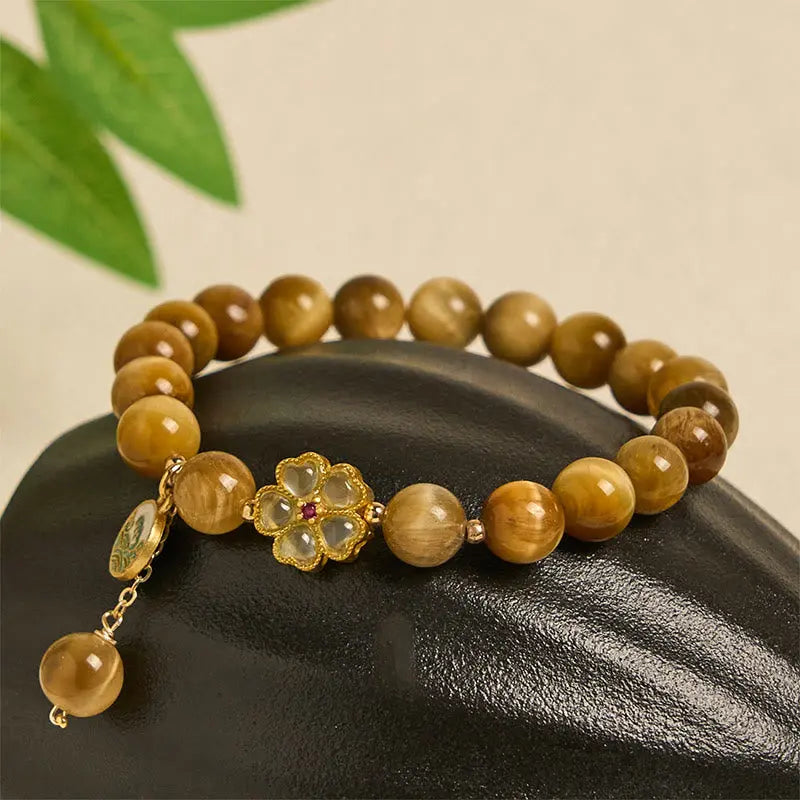 Fortune Jewel Natural Golden Tiger Eye Bell Flower Courage Bracelet Fortune Jewel