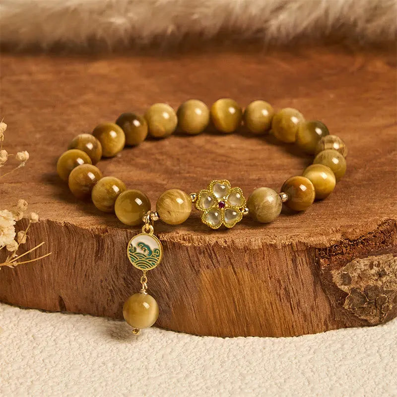Fortune Jewel Natural Golden Tiger Eye Bell Flower Courage Bracelet Fortune Jewel