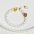 Fortune Jewel Tibetan White Agate Crystal Stone Flowers Positivity Bracelet Fortune Jewel