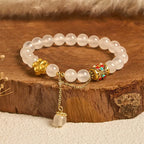 Fortune Jewel Tibetan White Agate Crystal Stone Flowers Positivity Bracelet Fortune Jewel