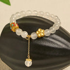 Fortune Jewel Tibetan White Agate Crystal Stone Flowers Positivity Bracelet Fortune Jewel
