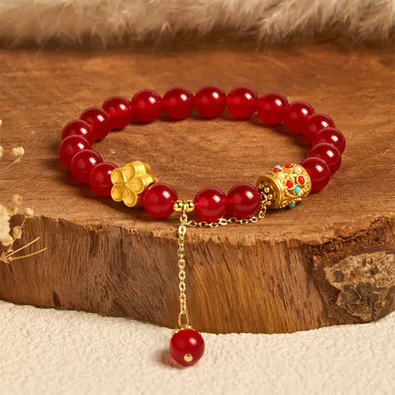 Fortune Jewel Tibetan White Agate Crystal Stone Flowers Positivity Bracelet Fortune Jewel