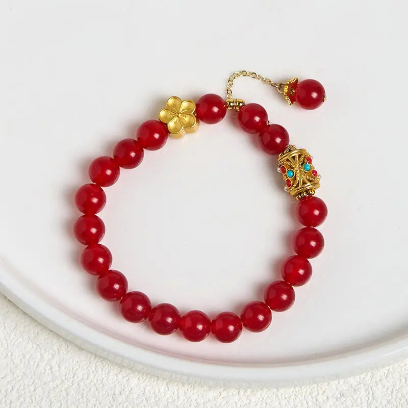Fortune Jewel Tibetan White Agate Crystal Stone Flowers Positivity Bracelet Fortune Jewel