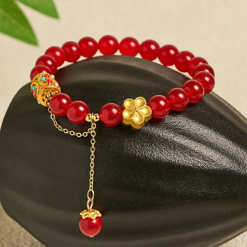Fortune Jewel Tibetan White Agate Crystal Stone Flowers Positivity Bracelet Fortune Jewel