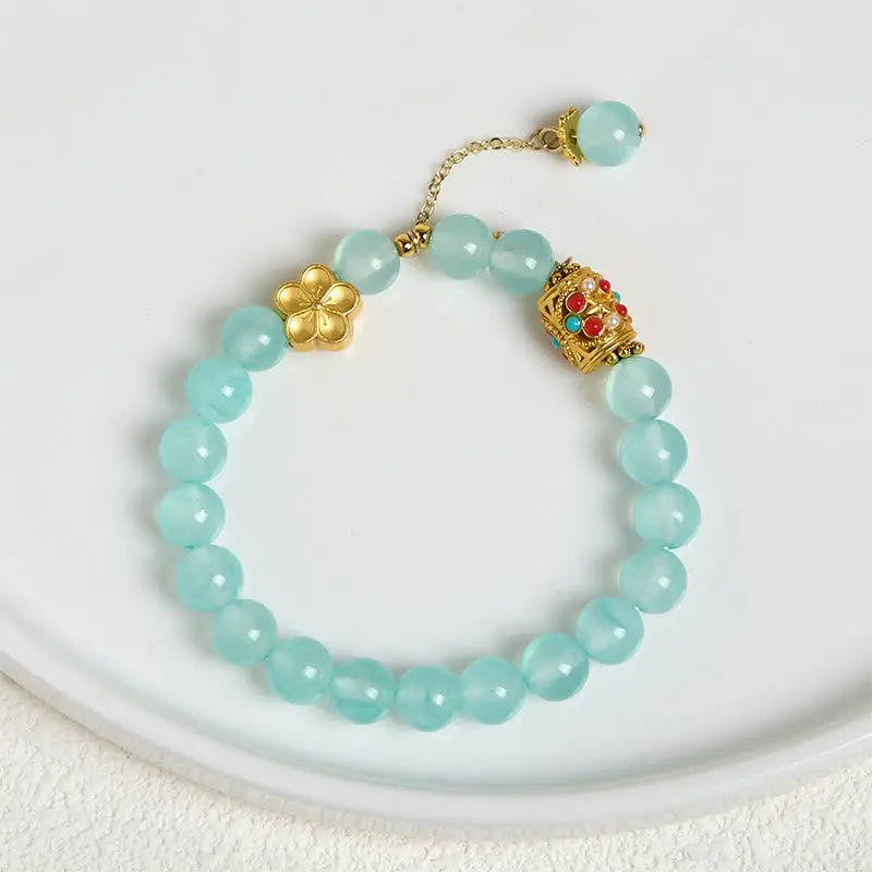 Fortune Jewel Tibetan White Agate Crystal Stone Flowers Positivity Bracelet Fortune Jewel