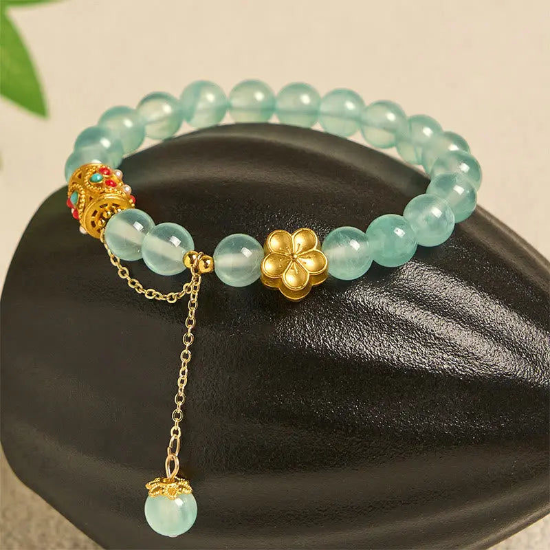 Fortune Jewel Tibetan White Agate Crystal Stone Flowers Positivity Bracelet Fortune Jewel