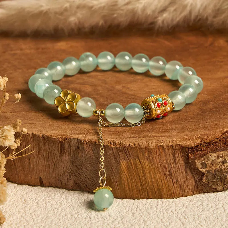 Fortune Jewel Tibetan White Agate Crystal Stone Flowers Positivity Bracelet Fortune Jewel