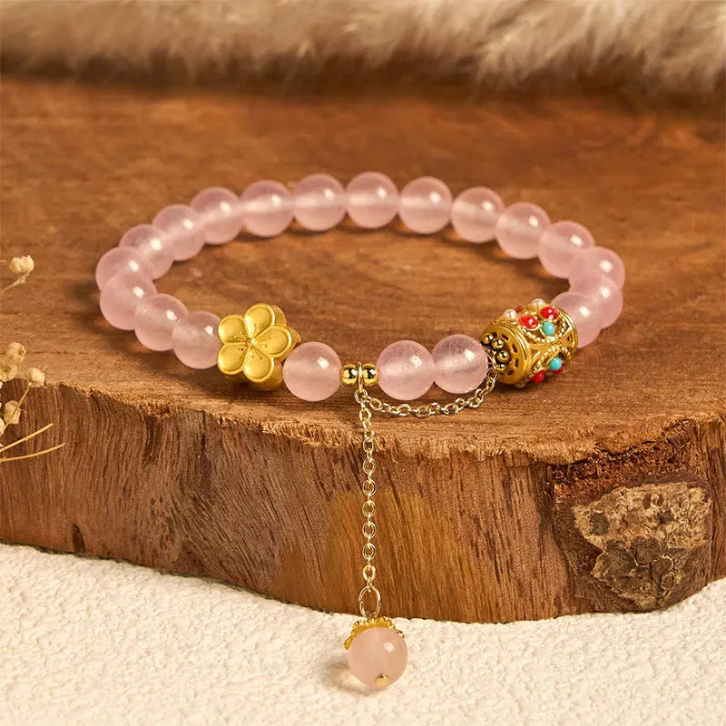 Fortune Jewel Tibetan White Agate Crystal Stone Flowers Positivity Bracelet Fortune Jewel