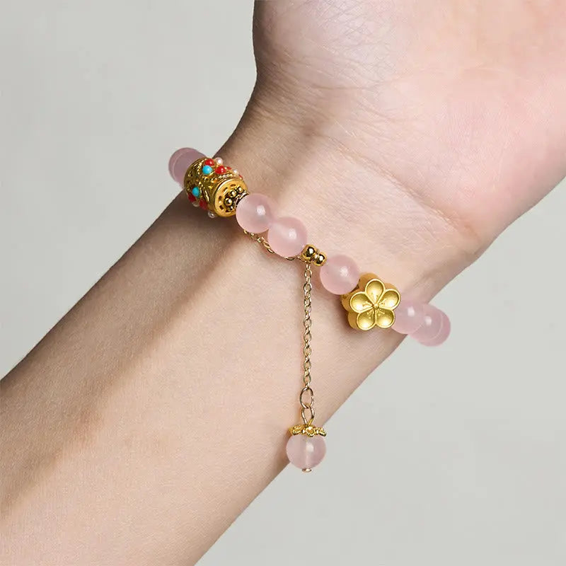 Fortune Jewel Tibetan White Agate Crystal Stone Flowers Positivity Bracelet Fortune Jewel