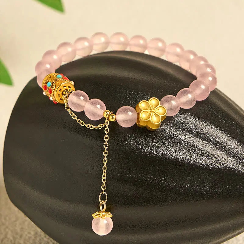 Fortune Jewel Tibetan White Agate Crystal Stone Flowers Positivity Bracelet Fortune Jewel