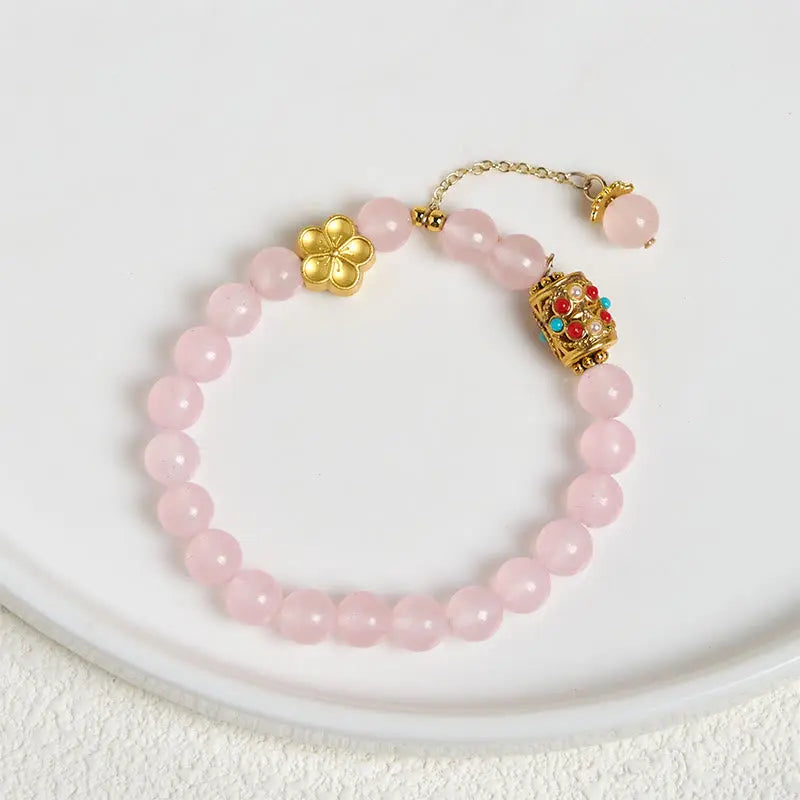 Fortune Jewel Tibetan White Agate Crystal Stone Flowers Positivity Bracelet Fortune Jewel