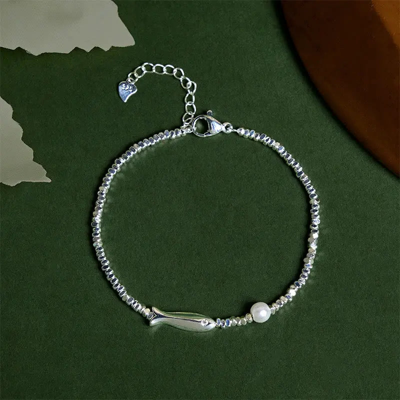 Fortune Jewel Copper Plated Silver Koi Fish Pearl Luck Bracelet Fortune Jewel