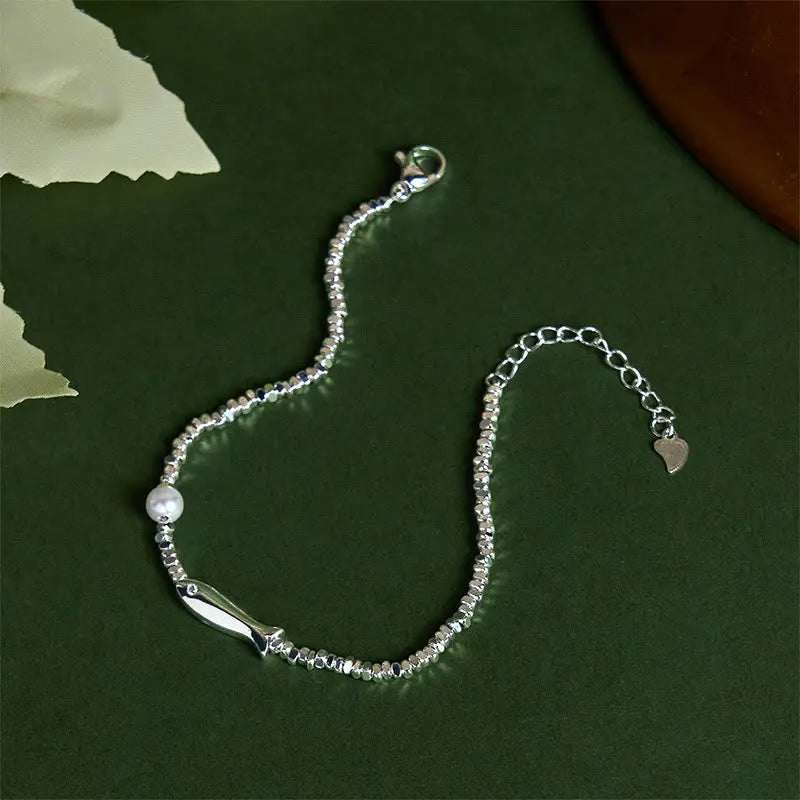 Fortune Jewel Copper Plated Silver Koi Fish Pearl Luck Bracelet Fortune Jewel