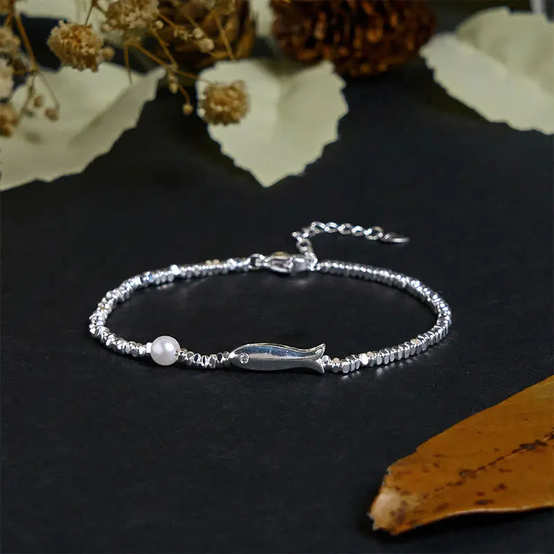 Fortune Jewel Copper Plated Silver Koi Fish Pearl Luck Bracelet Fortune Jewel