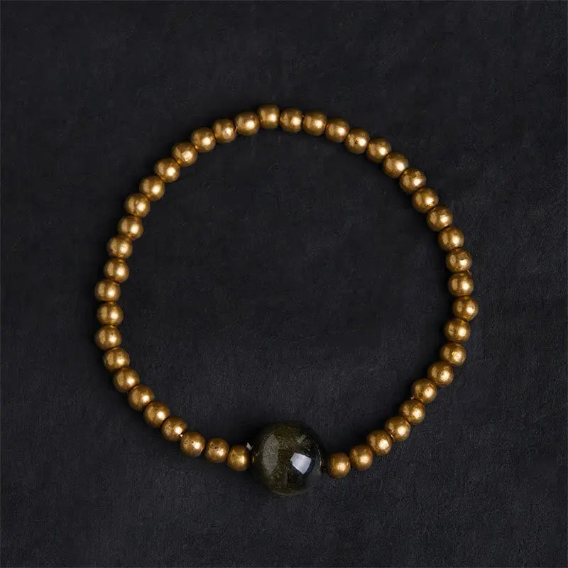Fortune Jewel Plated Copper Brass Gold Sheen Obsidian Protection Wealth Bracelet Fortune Jewel
