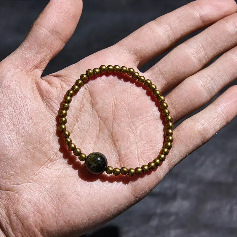 Fortune Jewel Plated Copper Brass Gold Sheen Obsidian Protection Wealth Bracelet Fortune Jewel