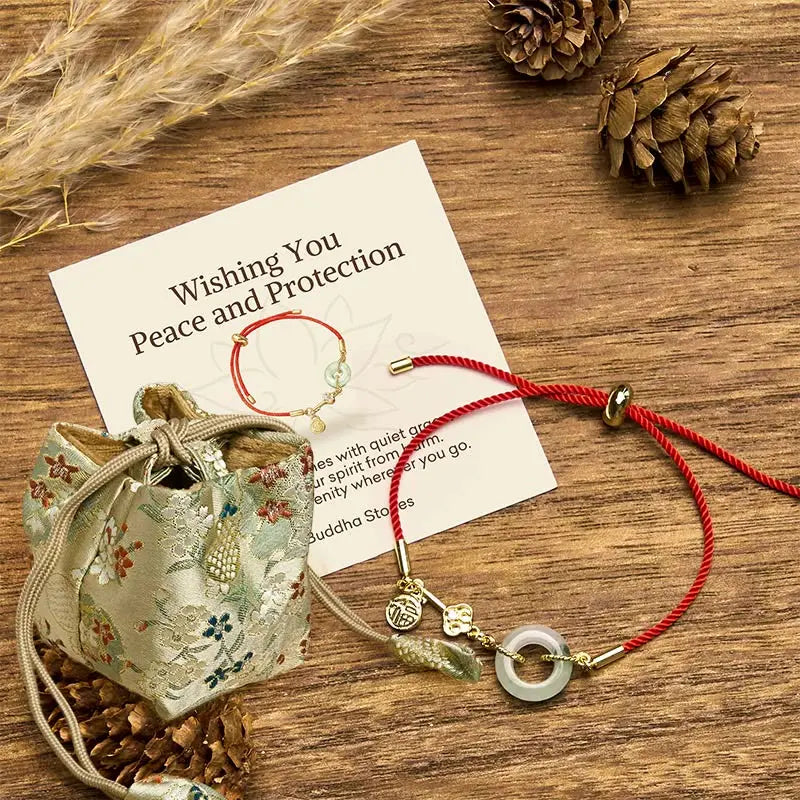 Fortune Jewel "Wishing You Peace and Protection" Jade Red Rope Bracelet Includes Gift Message Card Fortune Jewel