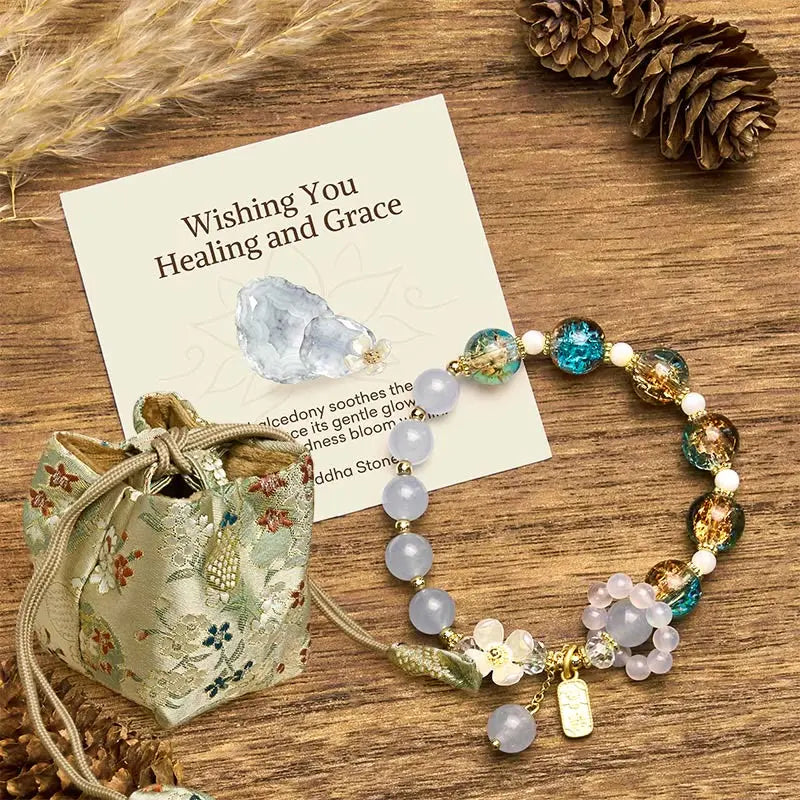 Fortune Jewel "Wishing You Healing and Grace" Blue Chalcedony Bracelet Includes Gift Message Card Fortune Jewel