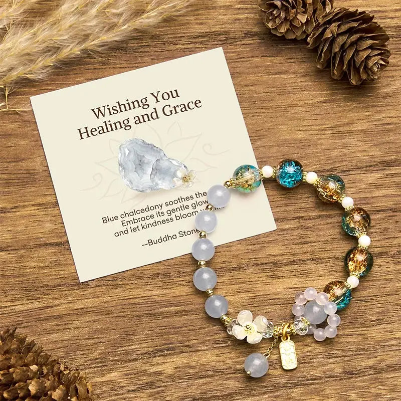Fortune Jewel "Wishing You Healing and Grace" Blue Chalcedony Bracelet Includes Gift Message Card Fortune Jewel