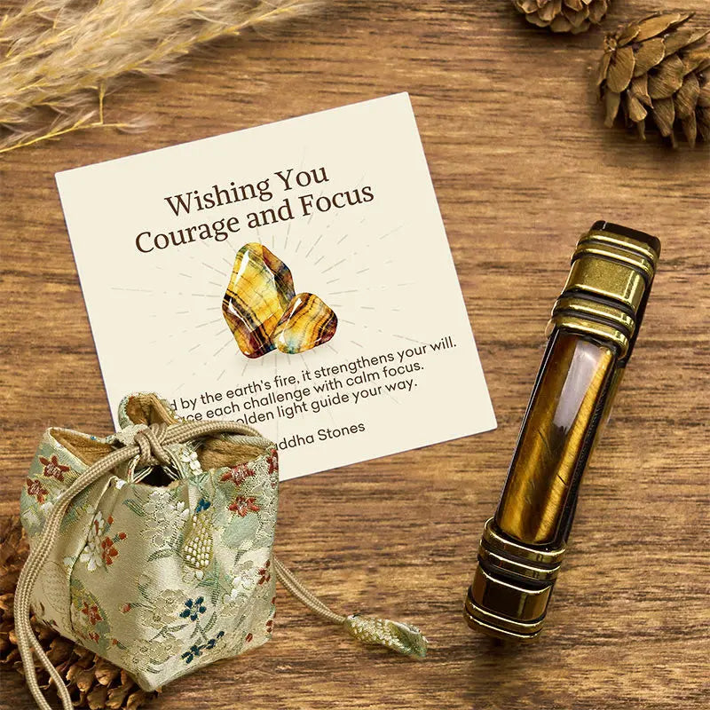 Fortune Jewel "Wishing You Courage and Focus" Tiger Eye Leather Bracelet Includes Gift Message Card Fortune Jewel