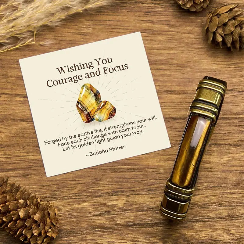 Fortune Jewel "Wishing You Courage and Focus" Tiger Eye Leather Bracelet Includes Gift Message Card Fortune Jewel