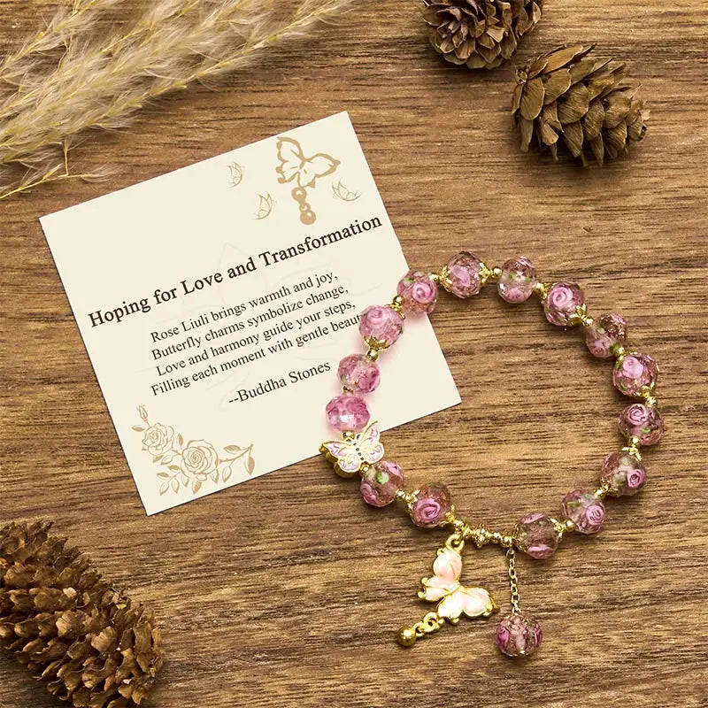 Buddha Stones "Hoping for Love and Transformation" Butterfly Bracelet Includes Gift Message Card Fortune Jewel