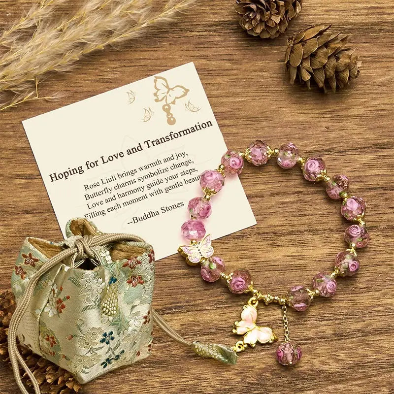 Buddha Stones "Hoping for Love and Transformation" Butterfly Bracelet Includes Gift Message Card Fortune Jewel