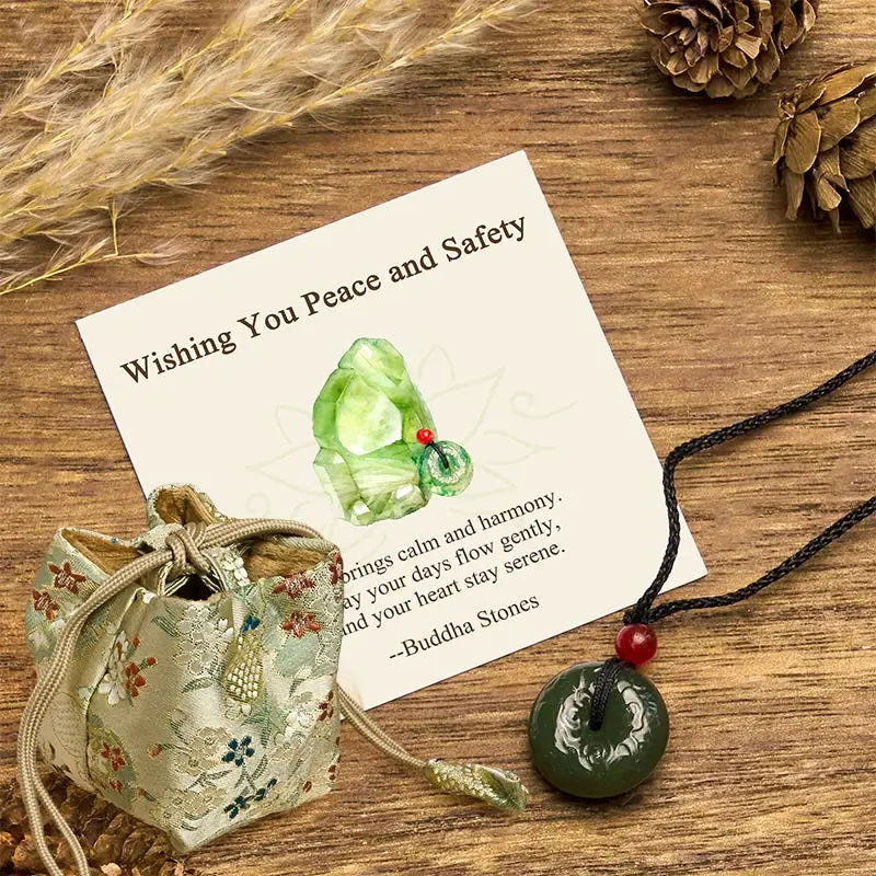 Fortune Jewel "Wishing You Peace and Safety" Peace Buckle Jade Necklace Includes Gift Message Card Fortune Jewel