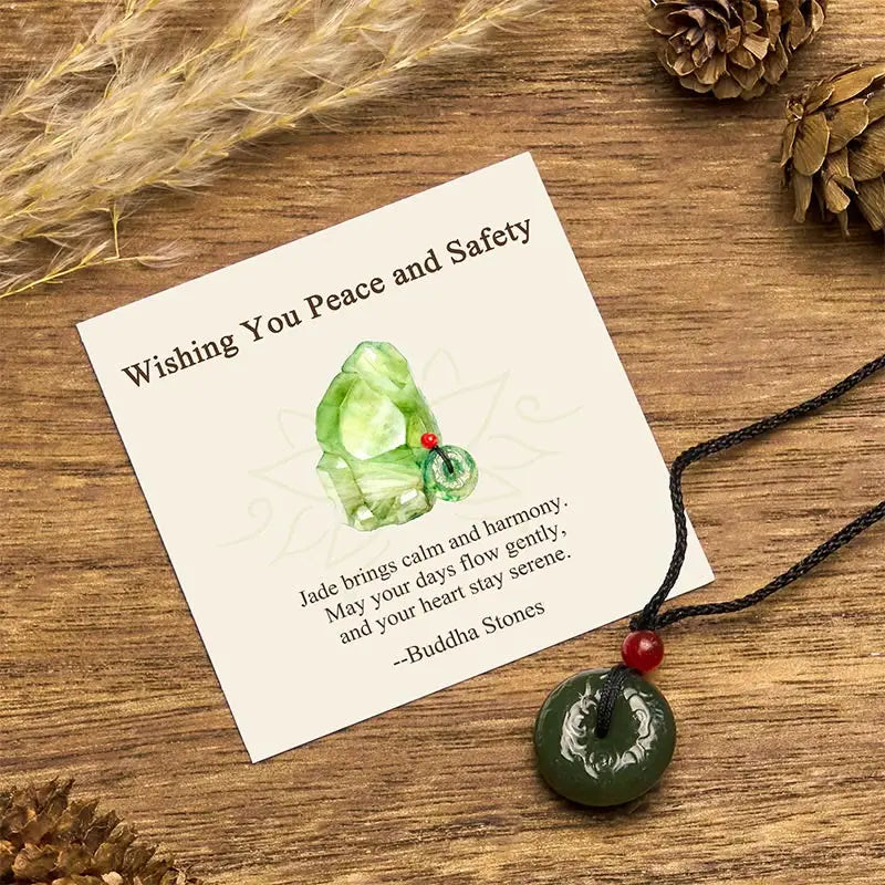 Fortune Jewel "Wishing You Peace and Safety" Peace Buckle Jade Necklace Includes Gift Message Card Fortune Jewel