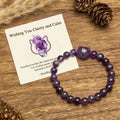Buddha Stones "Wishing You Clarity and Calm" Cute Cat Amethyst Bracelet Includes Gift Message Card Fortune Jewel