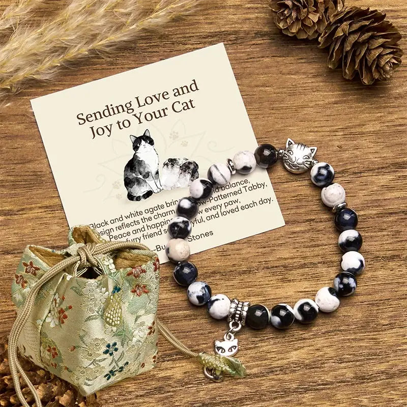 Fortune Jewel "Sending Love and Joy to Your Cat" Cat Agate Bracelet Includes Gift Message Card Fortune Jewel
