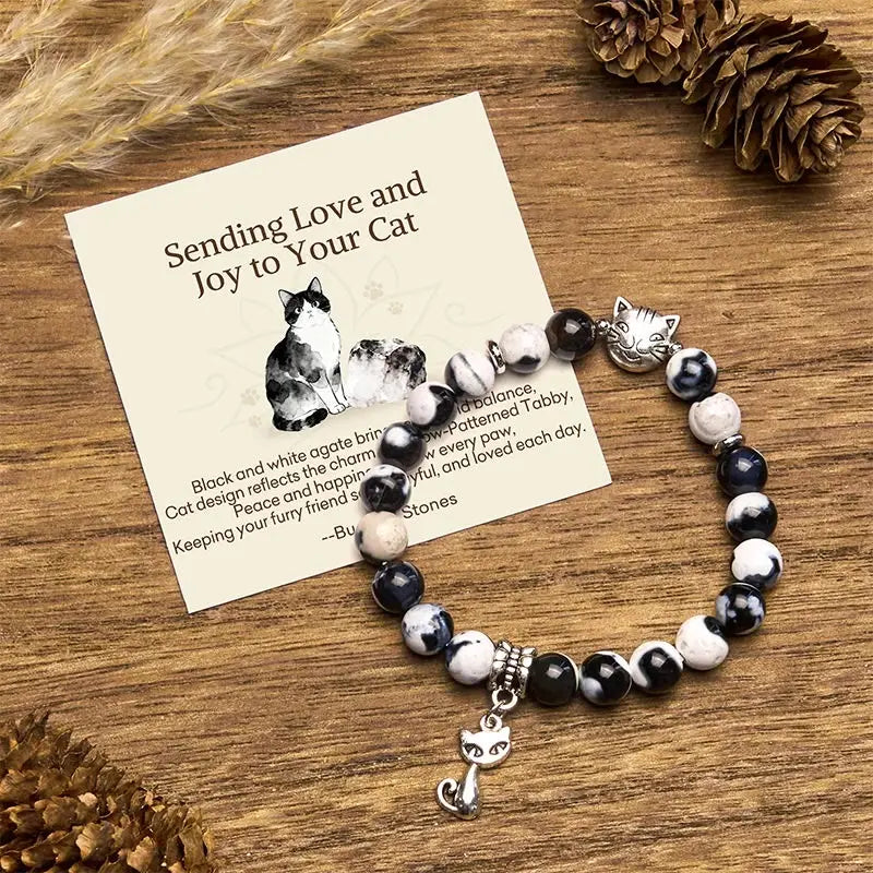 Fortune Jewel "Sending Love and Joy to Your Cat" Cat Agate Bracelet Includes Gift Message Card Fortune Jewel