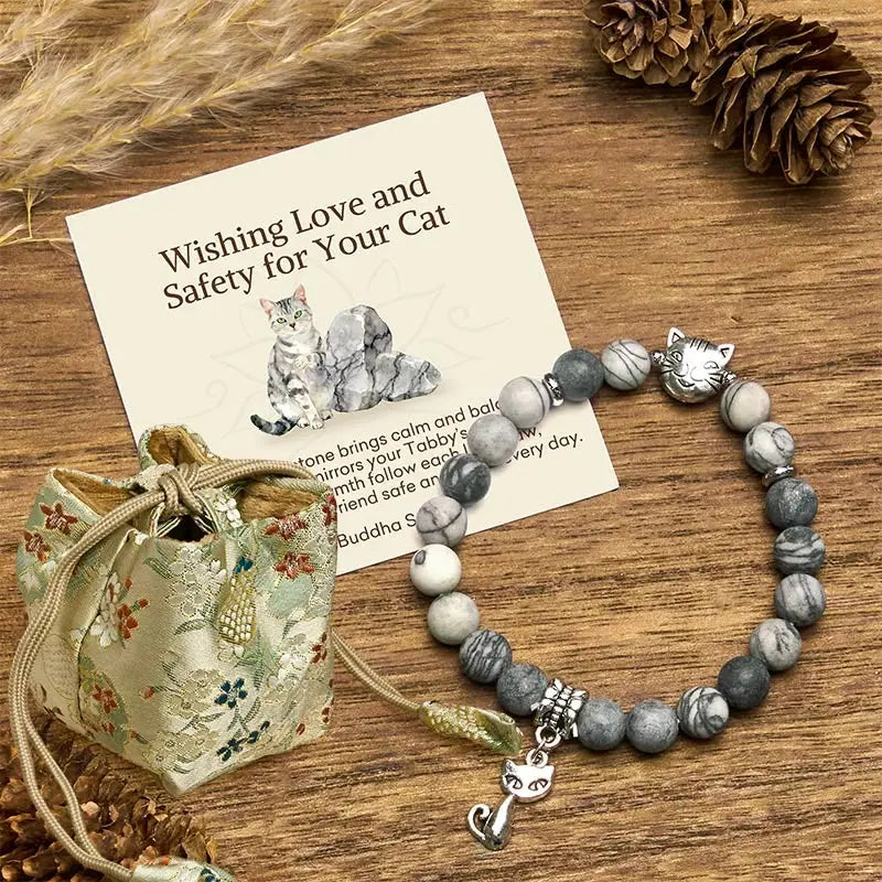 Fortune Jewel "Wishing Love and Safety for Your Cat" Grey Tabby Bracelet Includes Gift Message Card Fortune Jewel