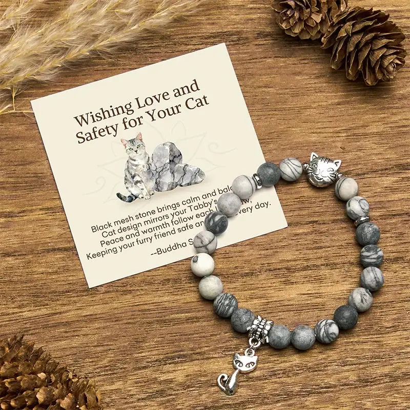 Fortune Jewel "Wishing Love and Safety for Your Cat" Grey Tabby Bracelet Includes Gift Message Card Fortune Jewel