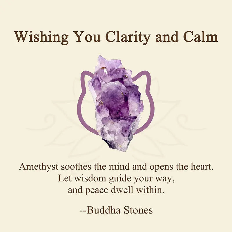 Buddha Stones "Wishing You Clarity and Calm" Cute Cat Amethyst Bracelet Includes Gift Message Card Fortune Jewel