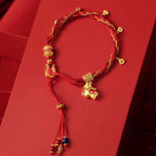 Fortune Jewel Copper Plated 18k Gold Year Of The Horse Fu Character Red String Luck Braided Bracelet