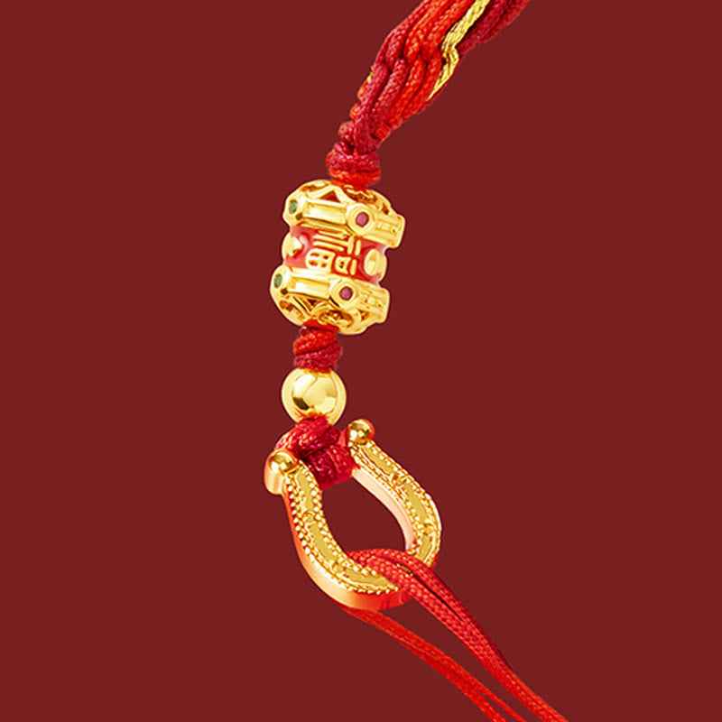 Fortune Jewel Copper Plated 18k Gold Year Of The Horse Fu Character Red String Luck Braided Bracelet