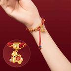Fortune Jewel Copper Plated 18k Gold Year Of The Horse Fu Character Red String Luck Braided Bracelet