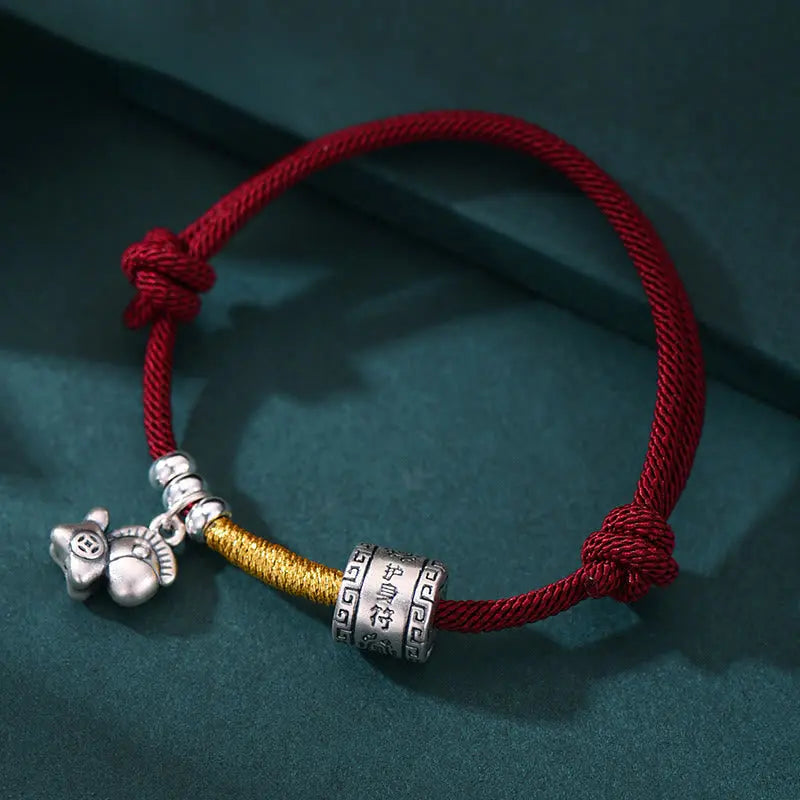 Fortune Jewel 999 Sterling Silver Year Of The Horse Lucky Bead Protection Red Rope Bracelet Fortune Jewel