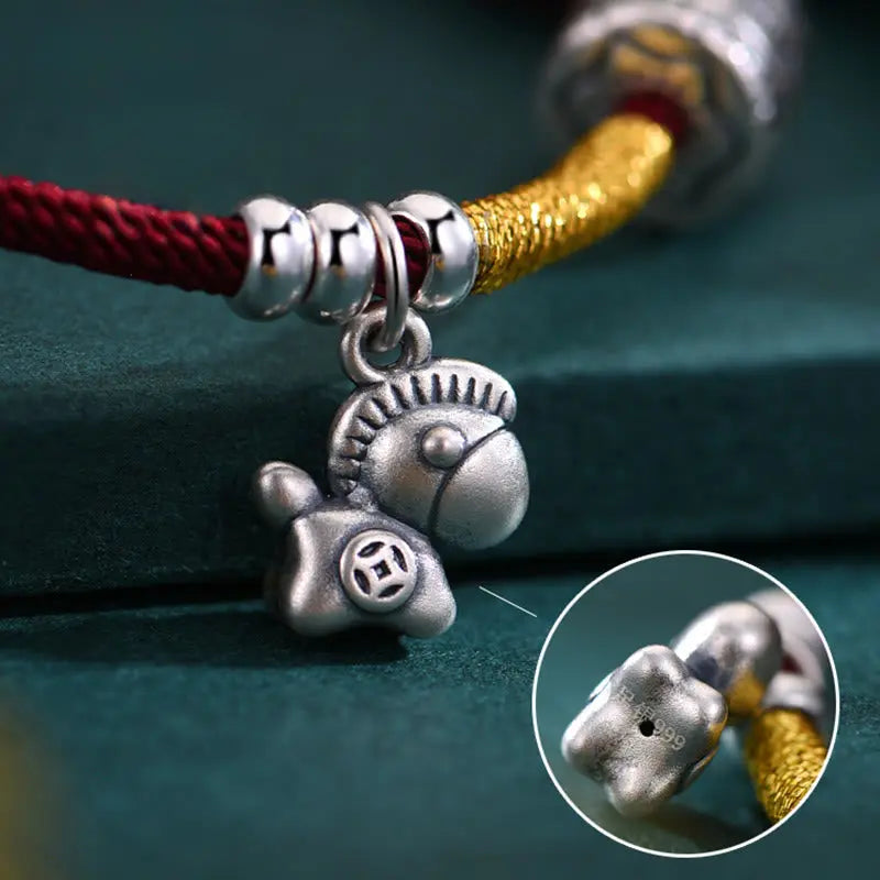 Fortune Jewel 999 Sterling Silver Year Of The Horse Lucky Bead Protection Red Rope Bracelet Fortune Jewel