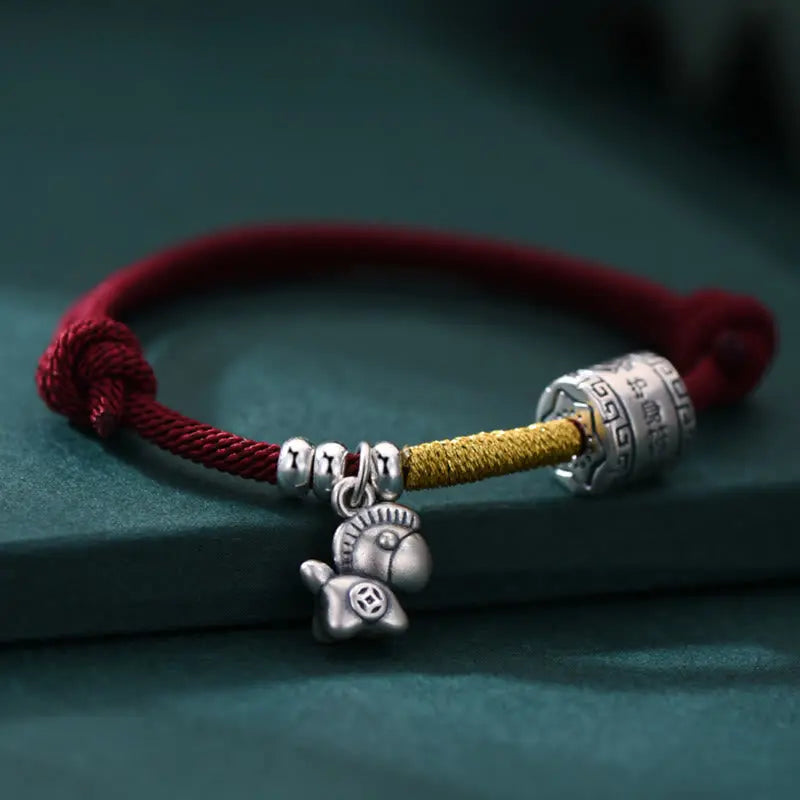 Fortune Jewel 999 Sterling Silver Year Of The Horse Lucky Bead Protection Red Rope Bracelet Fortune Jewel