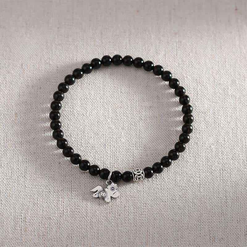 Fortune Jewel Year Of The Horse 925 Sterling Silver Natural Black Obsidian Strength Bracelet