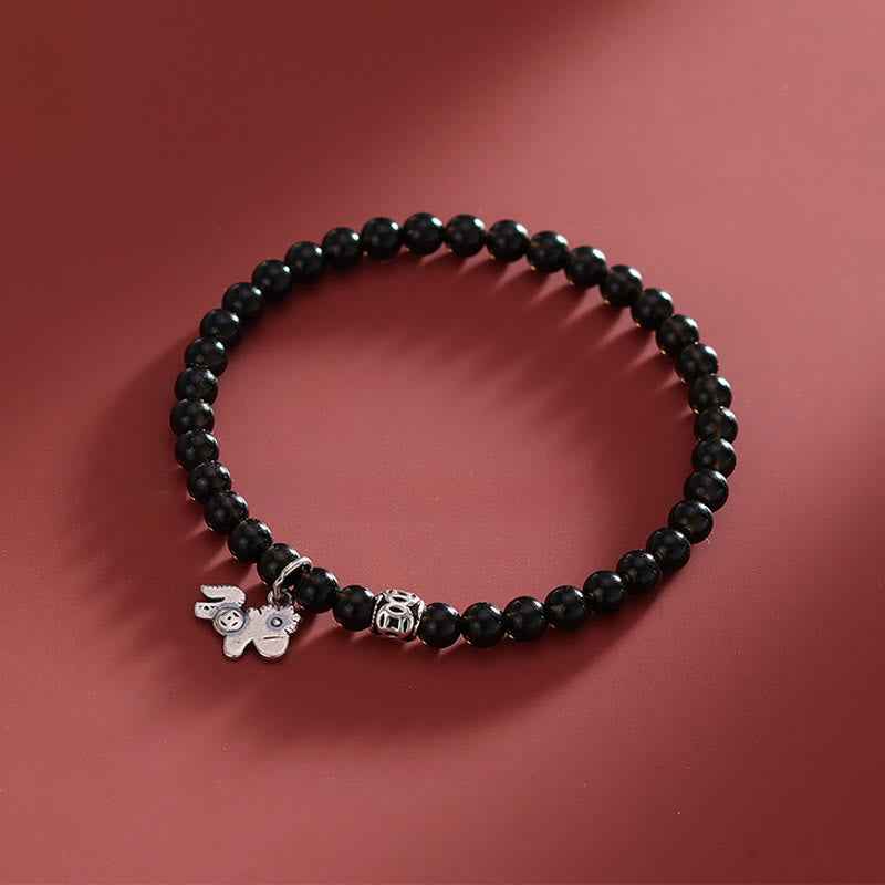 Fortune Jewel Year Of The Horse 925 Sterling Silver Natural Black Obsidian Strength Bracelet